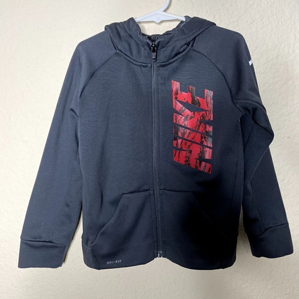 Nike Dri-fit Toddler SZ 4 XS Dark Gray & Red Full Zip Hooded Jacket